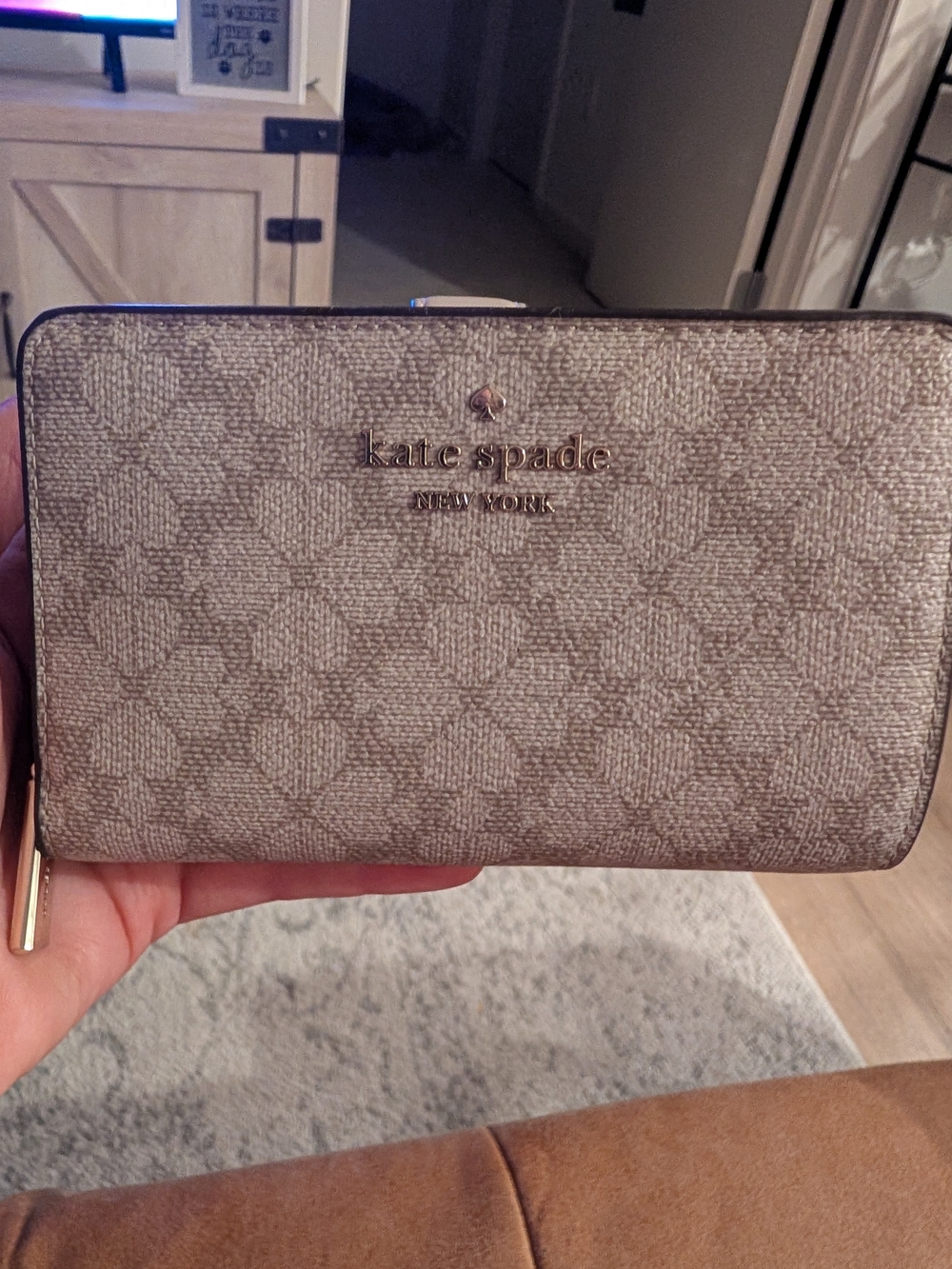 Kate Spade New York Metallic Taupe Signature Zip Wallet
